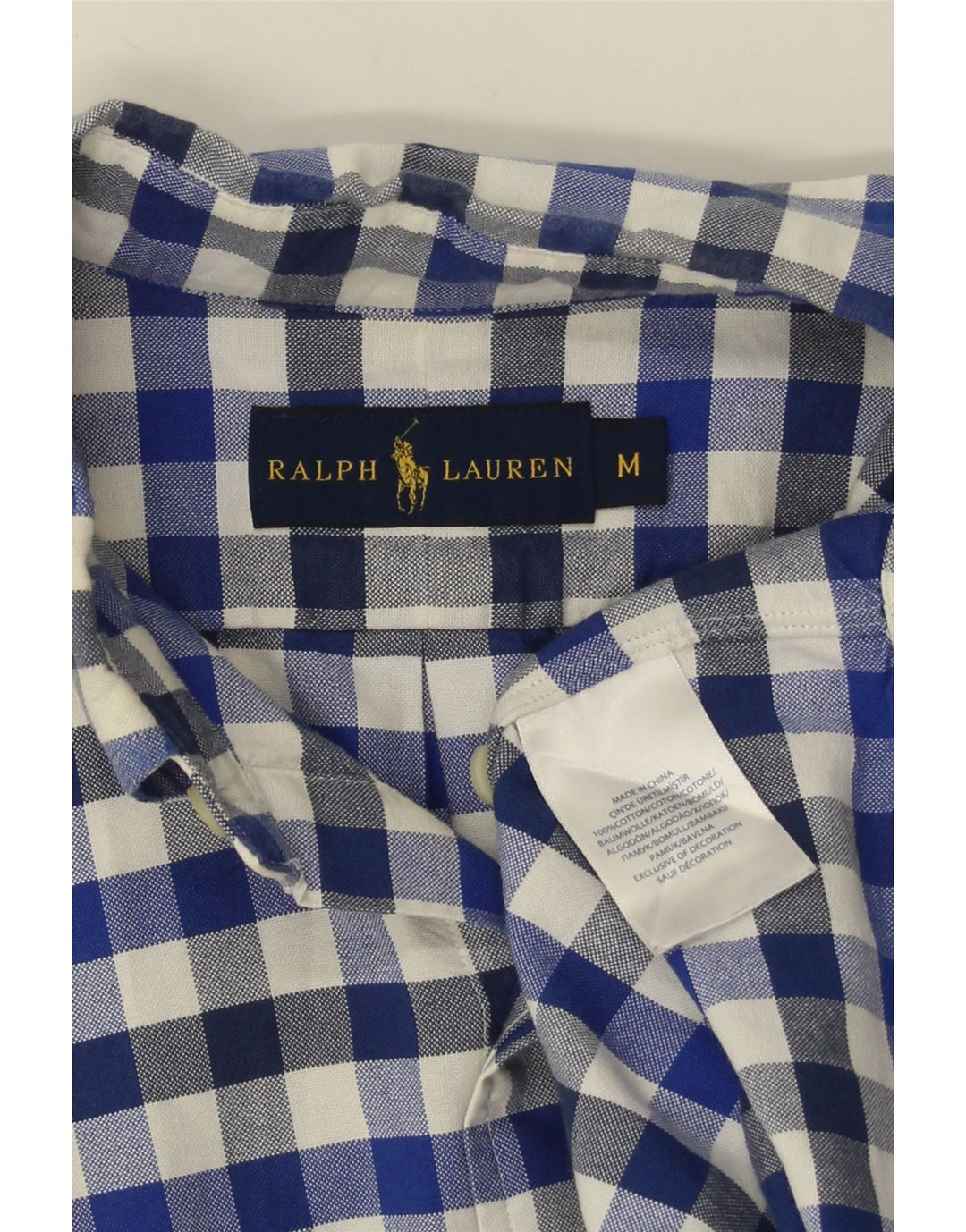 Ralph Lauren Camisa masculina de manga curta azul médio algodão guingão