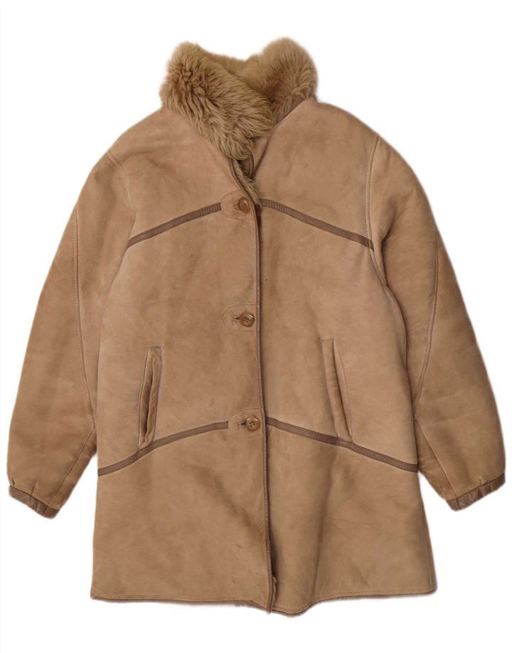 Casaco feminino vintage de shearling UK 14 Shearling marrom médio