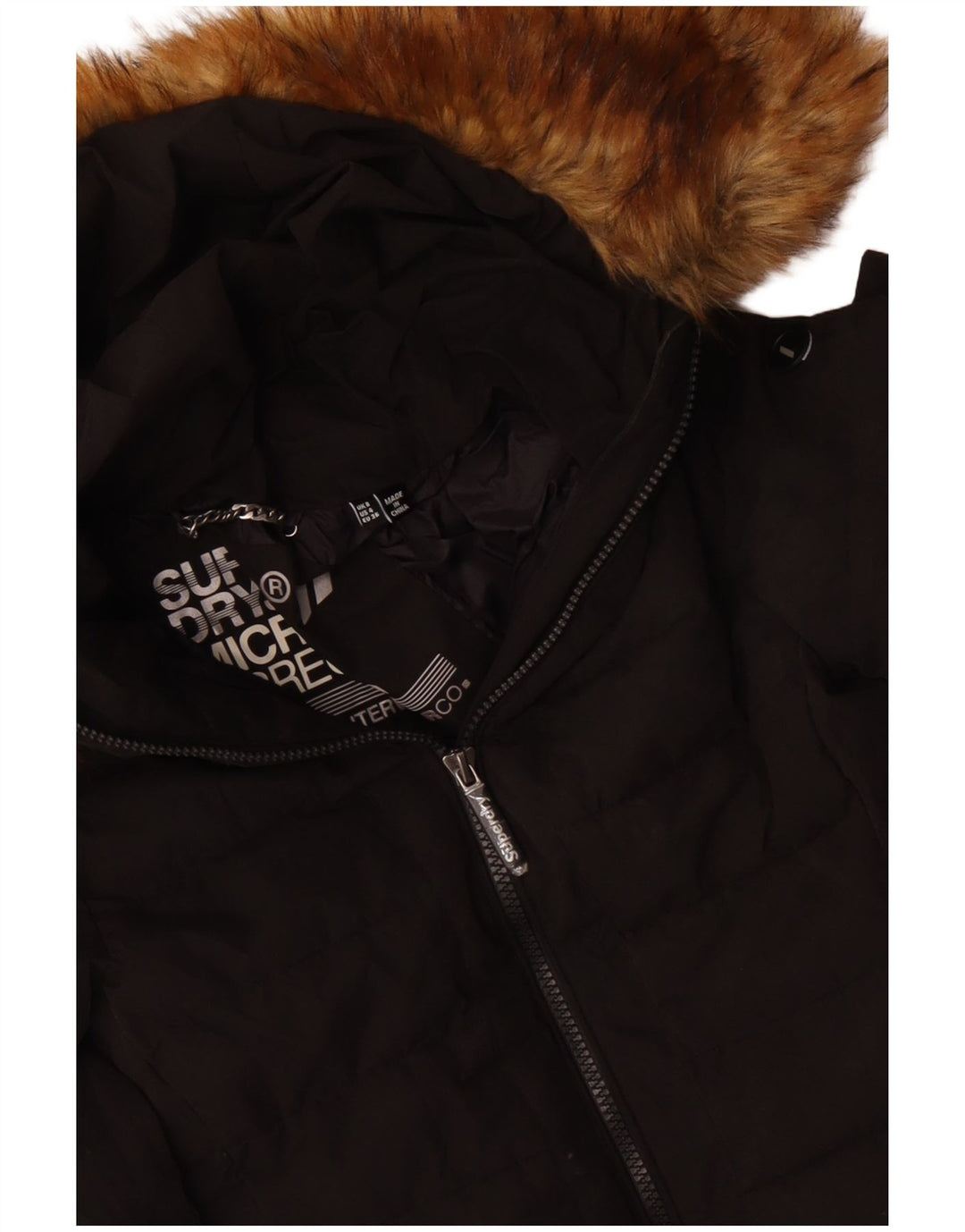 Jaqueta acolchoada com capuz feminina Superdry UK 8 poliéster preto pequeno