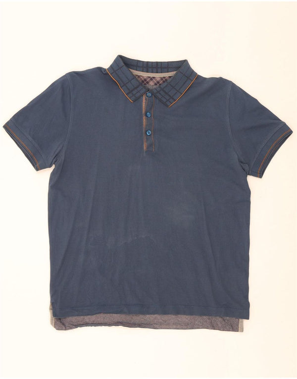 Camisa polo masculina de ajuste regular Hugo Boss, algodão xadrez médio azul marinho