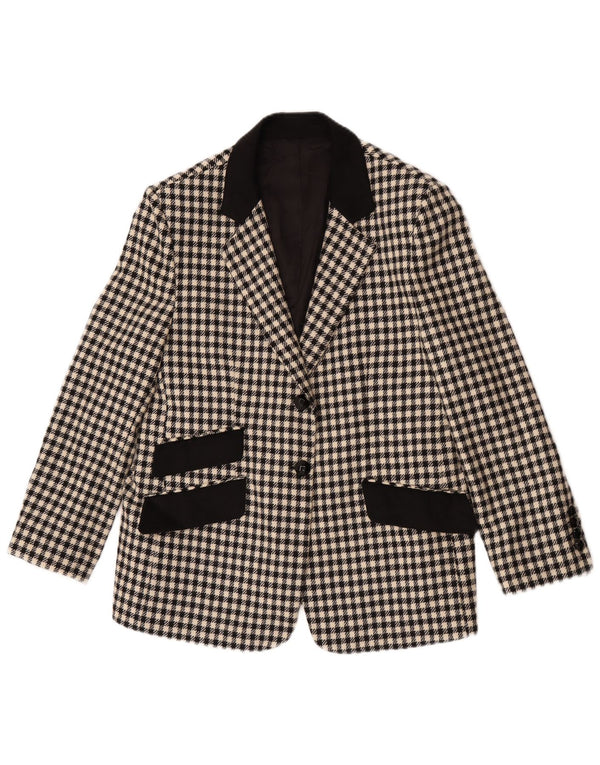 Jaqueta blazer feminina vintage com 2 botões UK 12 Houndstooth preto médio