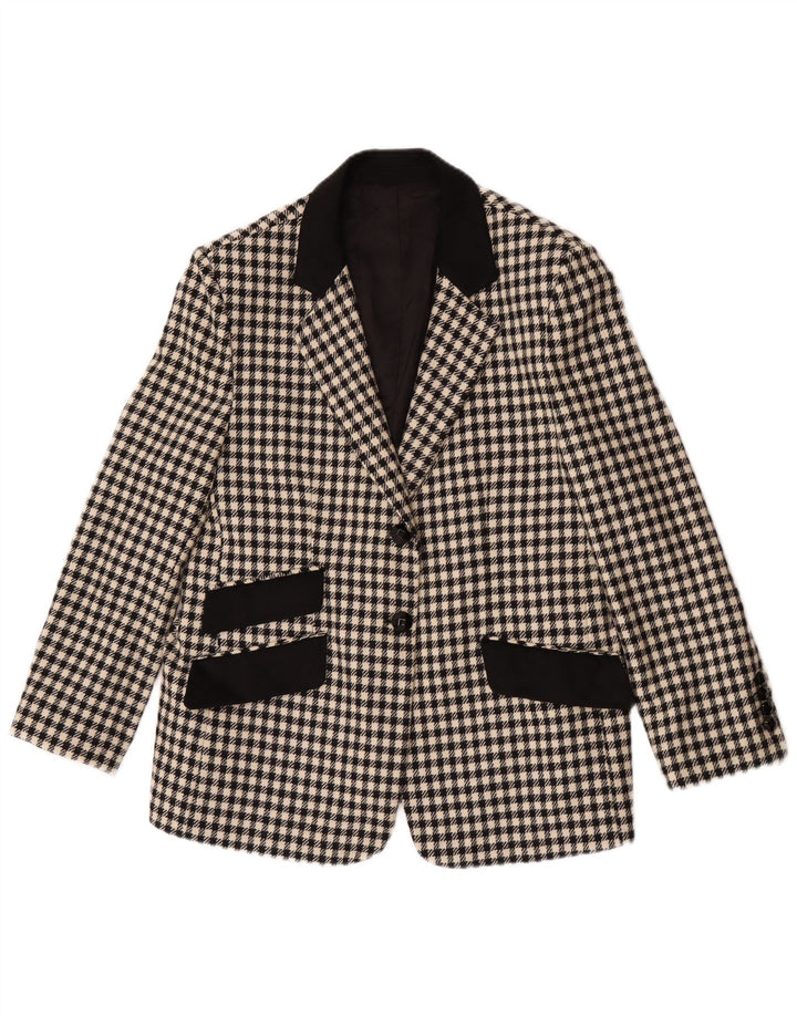 Jaqueta blazer feminina vintage com 2 botões UK 12 Houndstooth preto médio