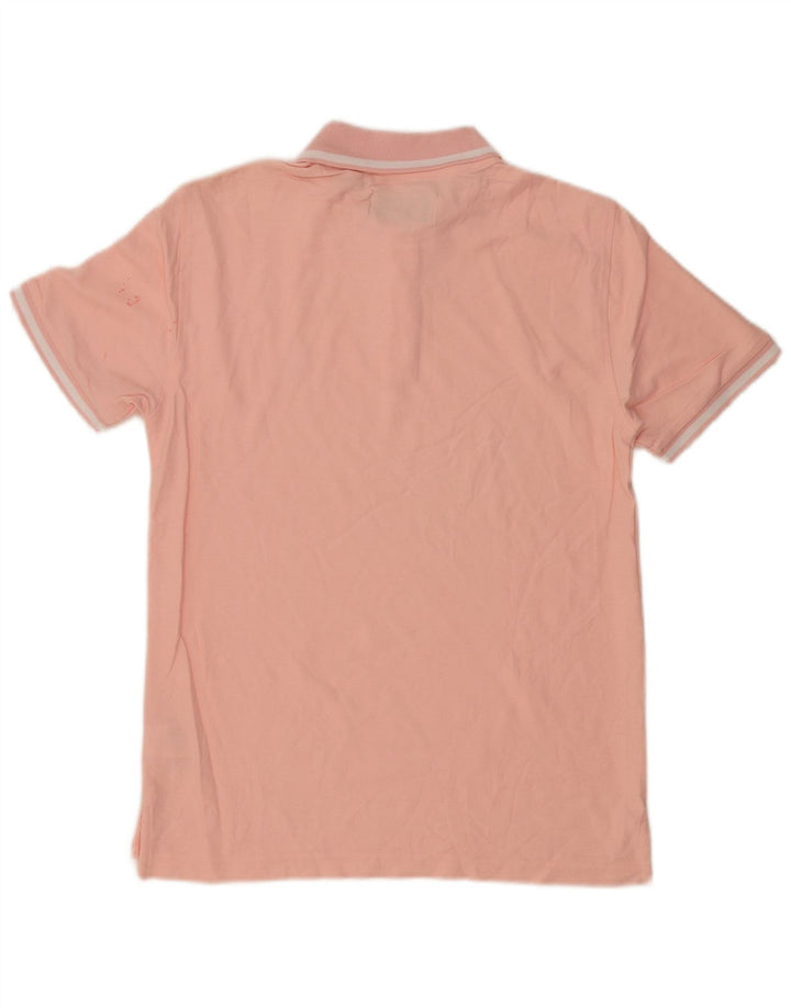 Camisa polo masculina Penguin pequena listrada rosa de algodão