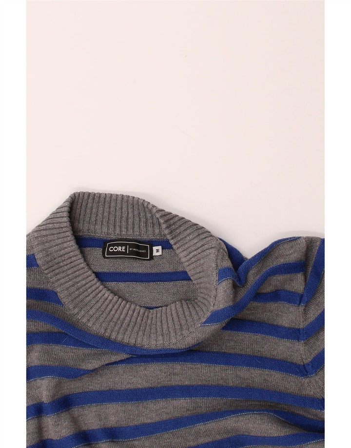 JACK & JONES Mens Crew Neck Jumper Sweater Medium Grey Striped Acrylic Vintage Jack & Jones and Second-Hand Jack & Jones from Messina Hembry 