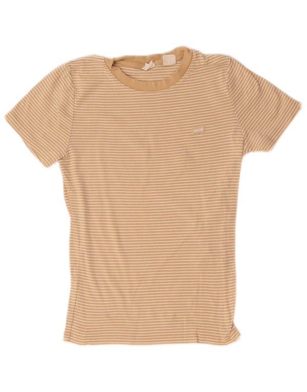Camiseta feminina Levi's UK 8 pequena risca de giz bege algodão