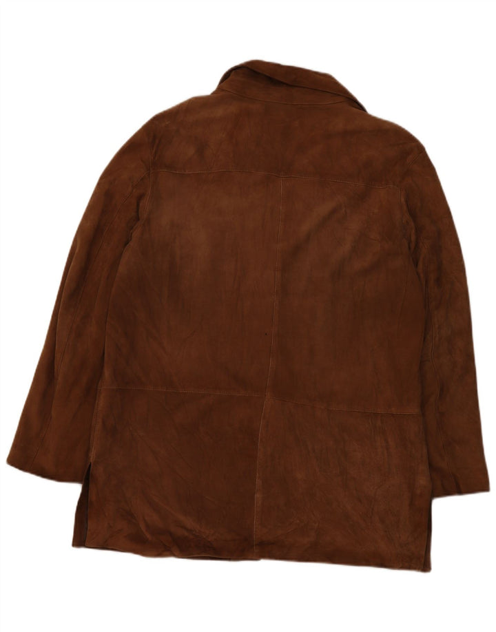 Jaqueta blazer feminina vintage de camurça com 3 botões IT 50 XL couro marrom