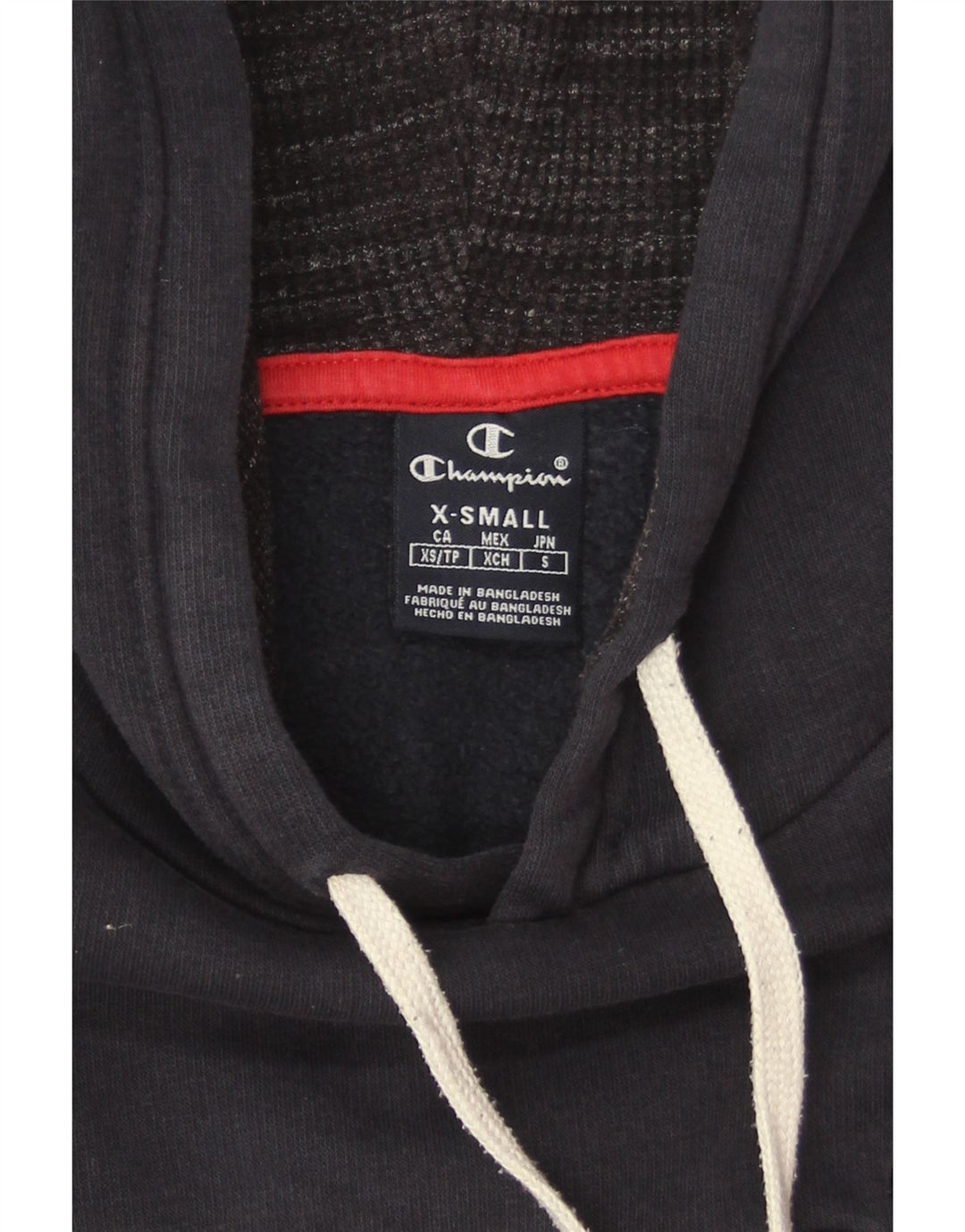 CHAMPION Mens Graphic Hoodie Jumper XS Navy Blue Cotton Vintage Champion and Second-Hand Champion from Messina Hembry 