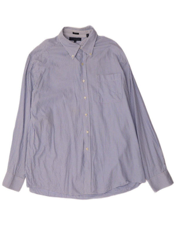 Camisa masculina Tommy Hilfiger de ajuste regular tamanho 17 1/2 XL azul algodão guingão