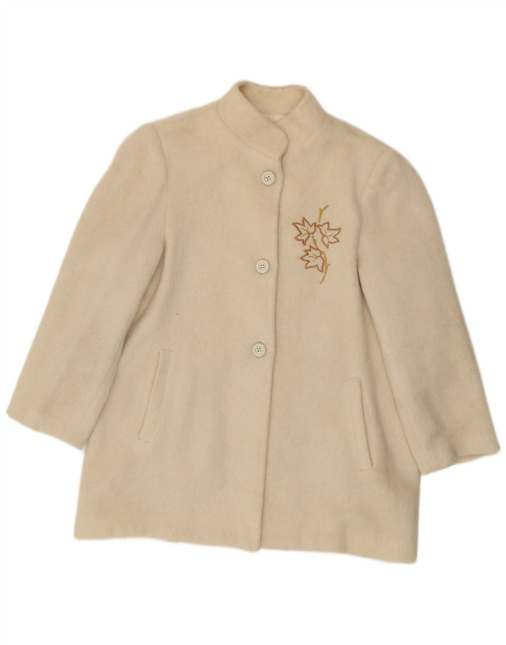 Sobretudo feminino vintage IT 44 médio off white floral lã