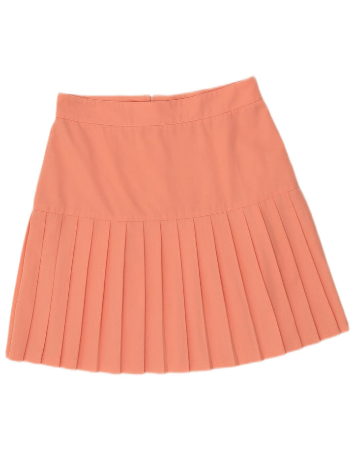Saia plissada feminina vintage EU 42 grande poliéster laranja W30