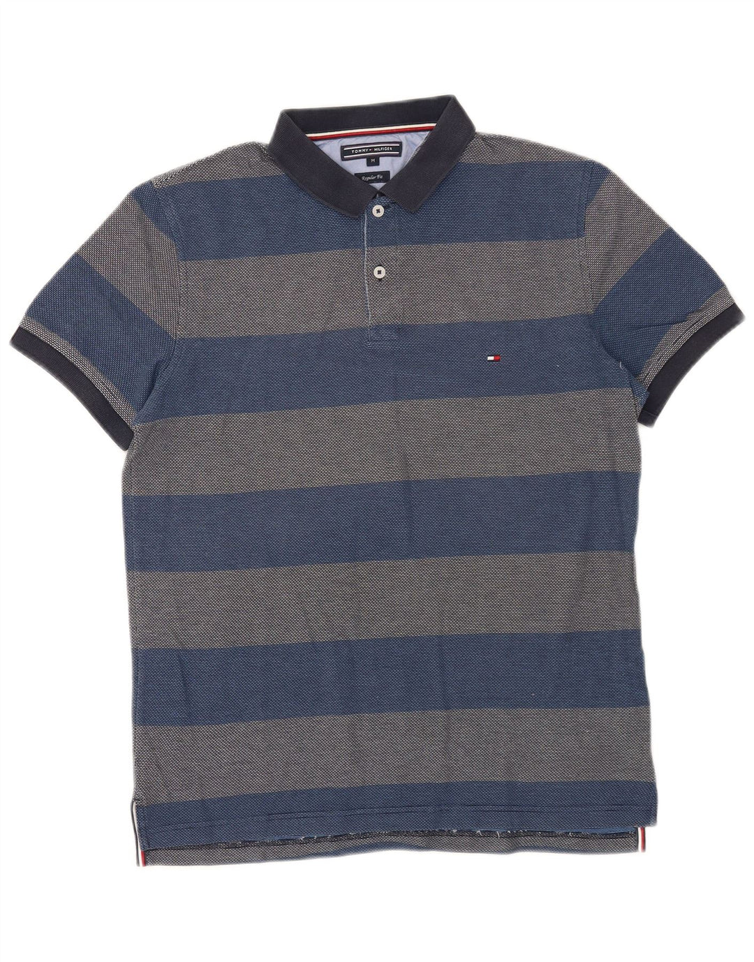 Camisa polo masculina Tommy Hilfiger Regular Fit algodão listrado azul médio