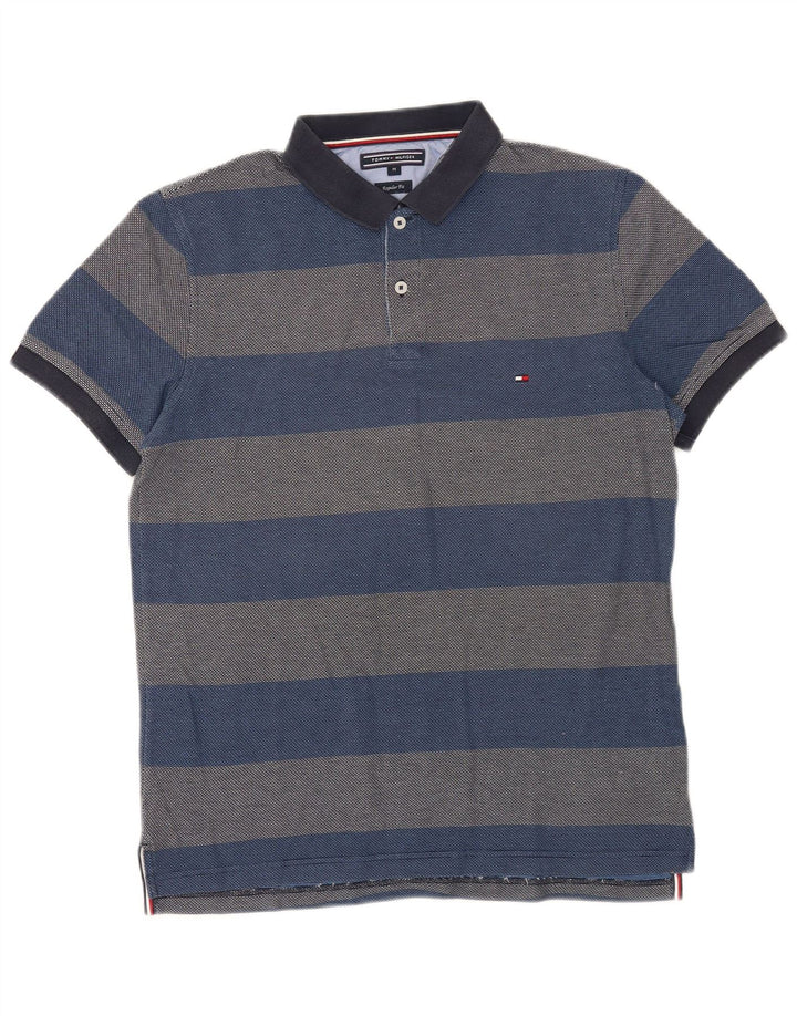 Camisa polo masculina Tommy Hilfiger Regular Fit algodão listrado azul médio