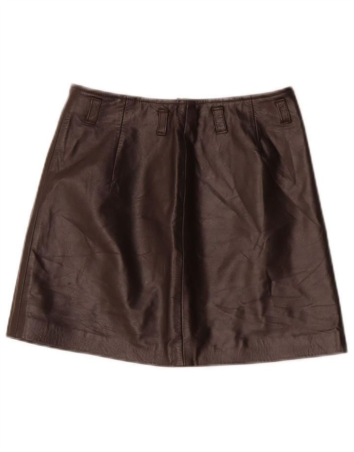 Mini saia de couro feminina vintage IT 40 pequena W26 couro marrom