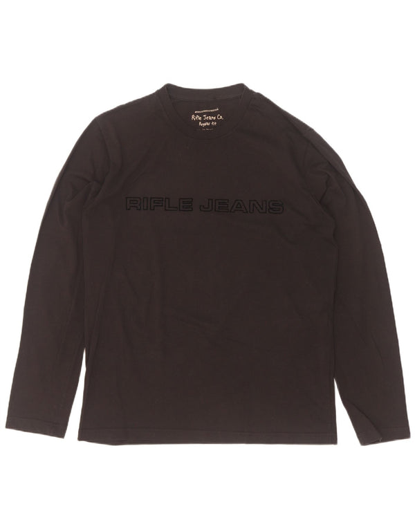 Rifle Mens Regular Fit Graphic Top Manga Longa XL Algodão Preto