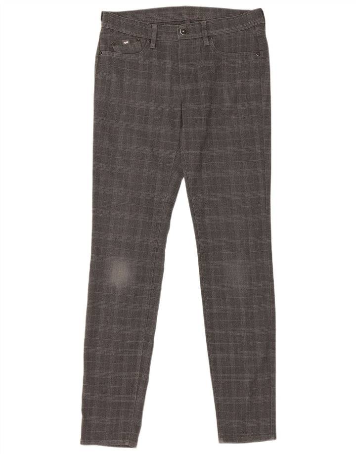 Calça casual slim feminina W28 L32 poliéster xadrez cinza para mulheres Gas