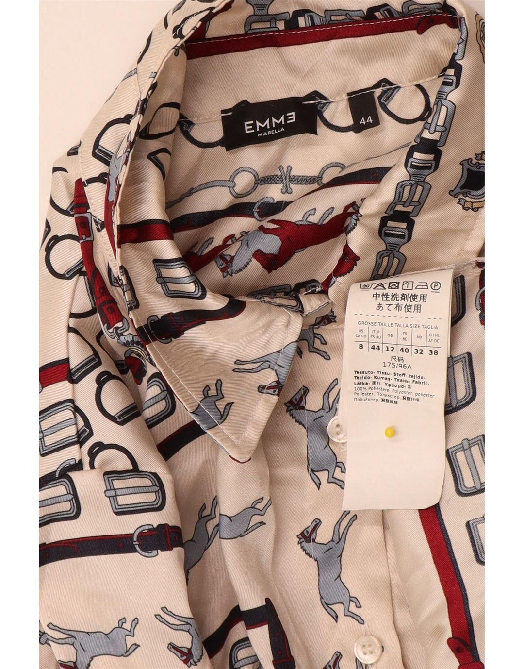 Camisa feminina EMME da Marella UK 12 poliéster geométrico bege médio