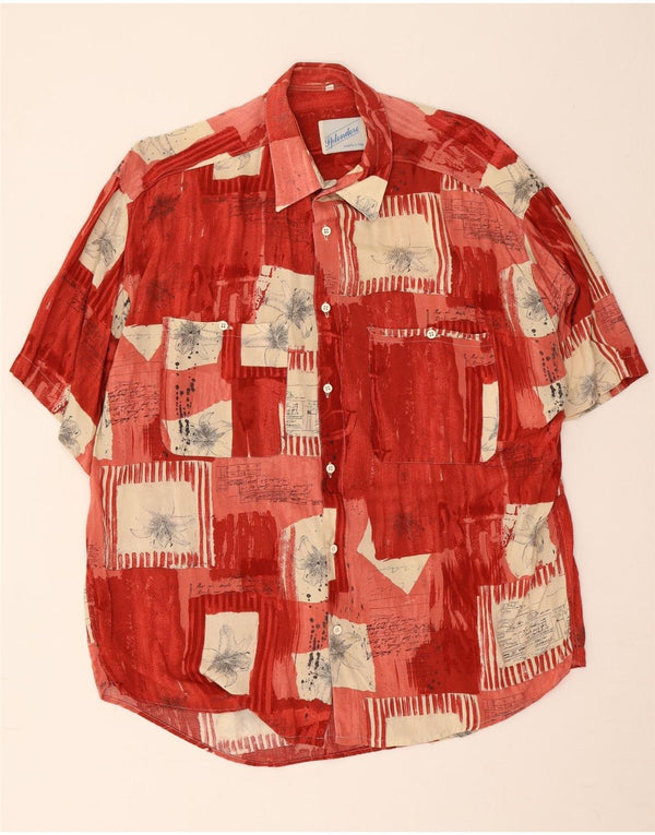 Camisa masculina vintage de manga curta grande patchwork vermelho