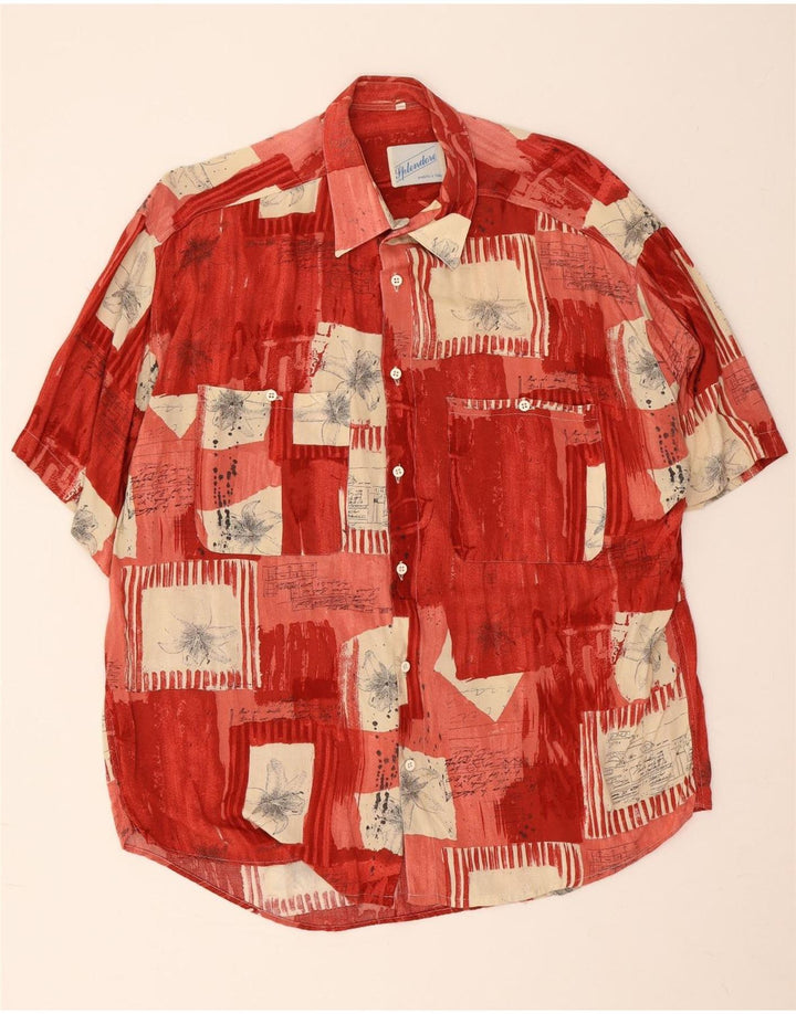 Camisa masculina vintage de manga curta grande patchwork vermelho