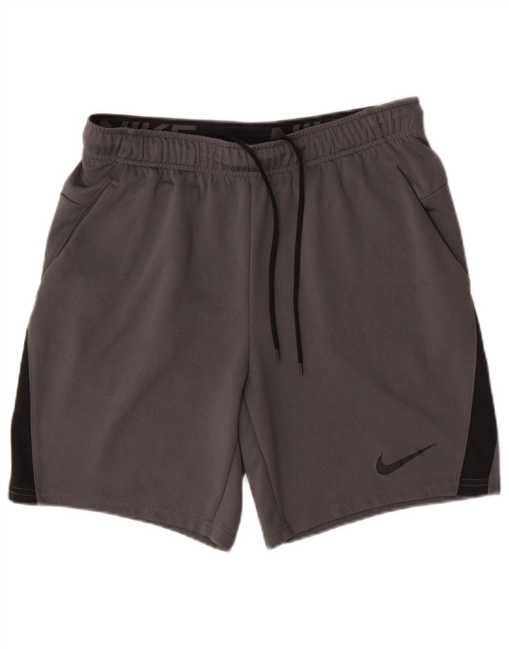 Shorts esportivos masculinos Nike Dri Fit cinza médio colorblock poliéster