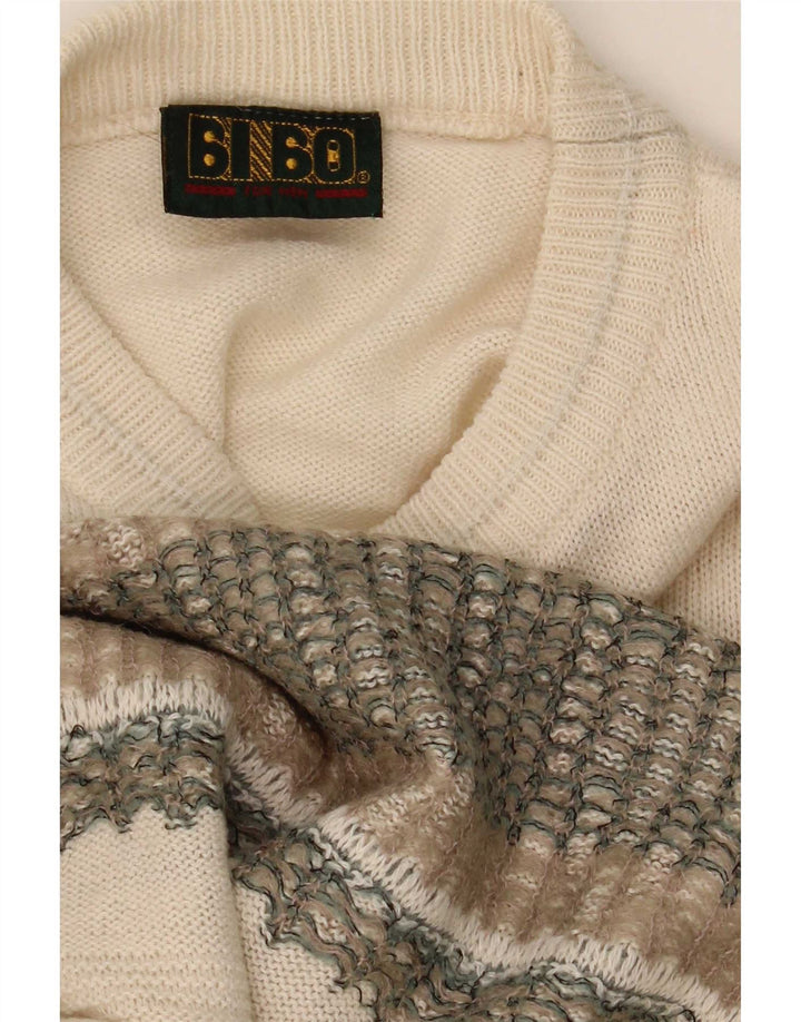 Suéter masculino Bibo com gola redonda grande branco Fair Isle