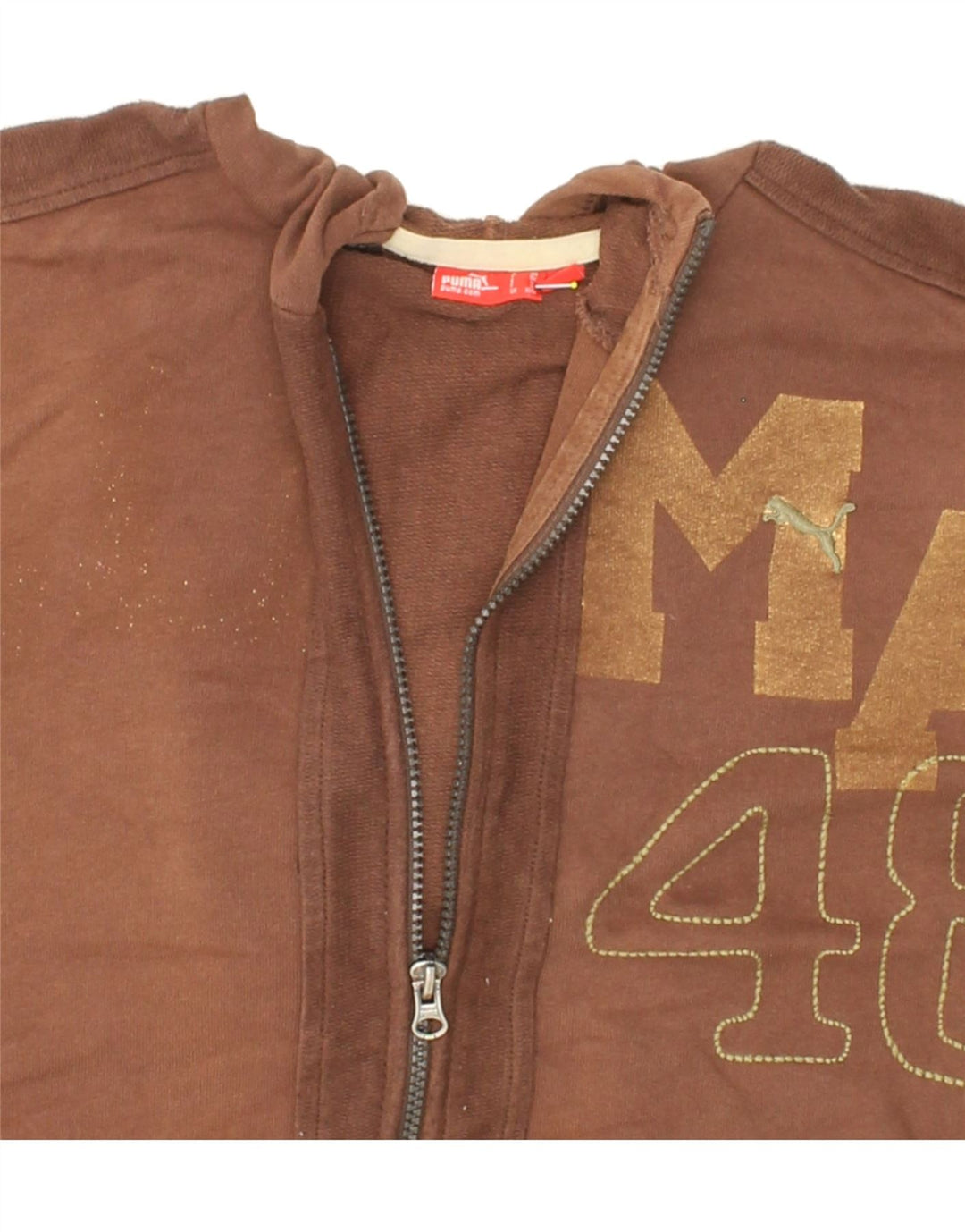 PUMA Girls Graphic Zip Hoodie Sweater 12-13 Years Brown Cotton Vintage Puma and Second-Hand Puma from Messina Hembry 