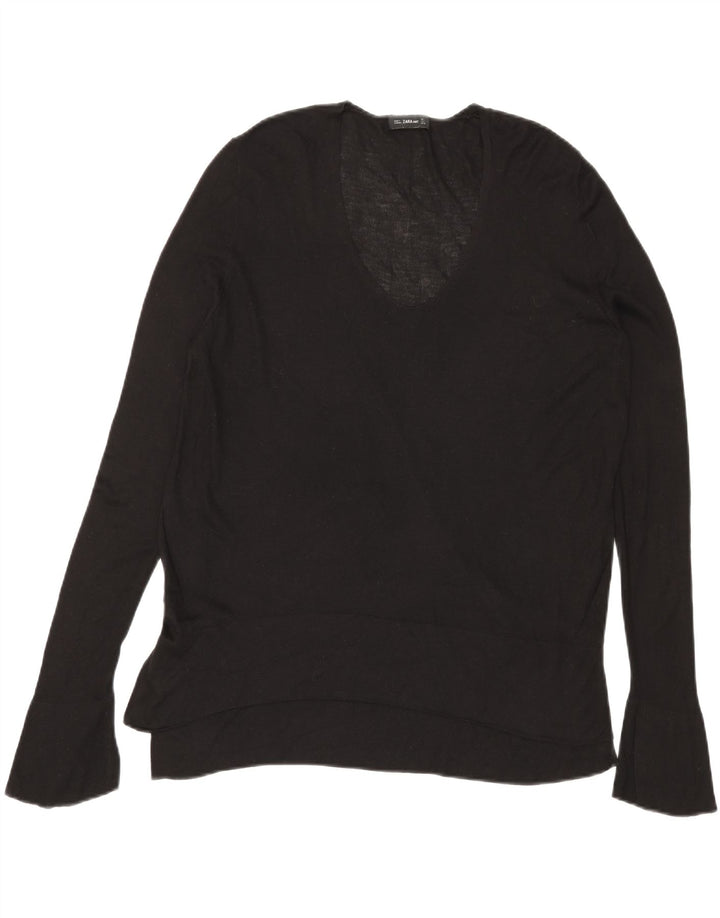 Top feminino Zara de manga comprida UK 16 grande viscose preta