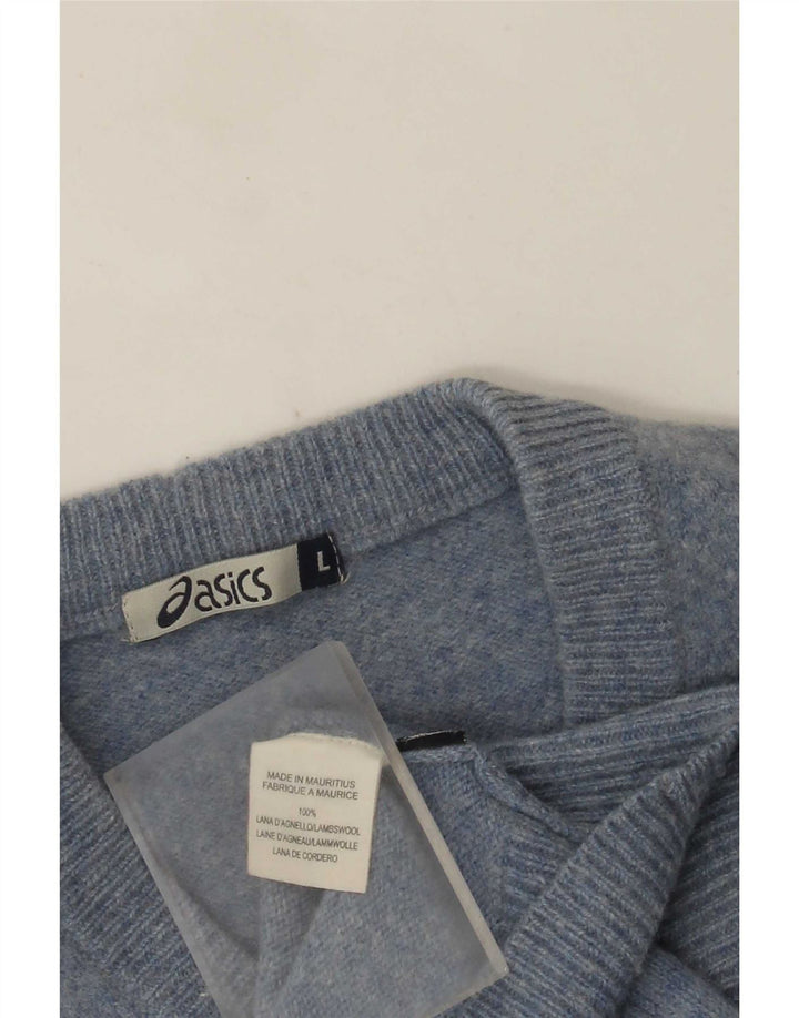Suéter masculino Asics com decote em V grande lã de cordeiro azul