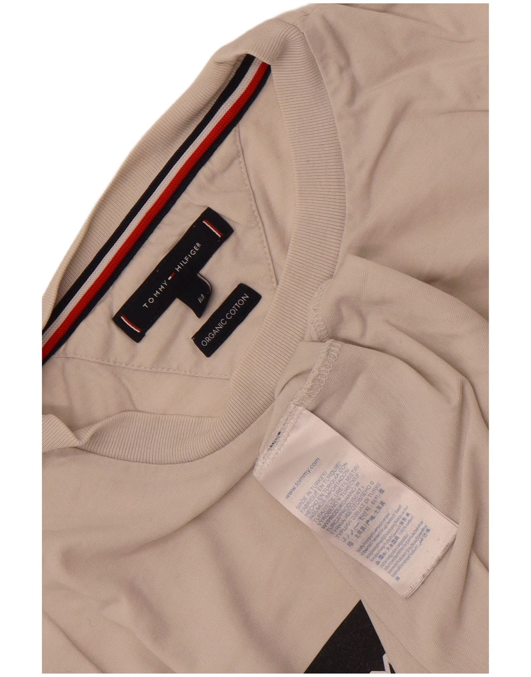 Tommy Hilfiger Camiseta masculina gráfica Top médio algodão branco