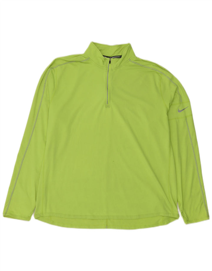 Nike Mens Dri Fit Zip Neck Pulôver Treino Top 2XL Verde Poliéster