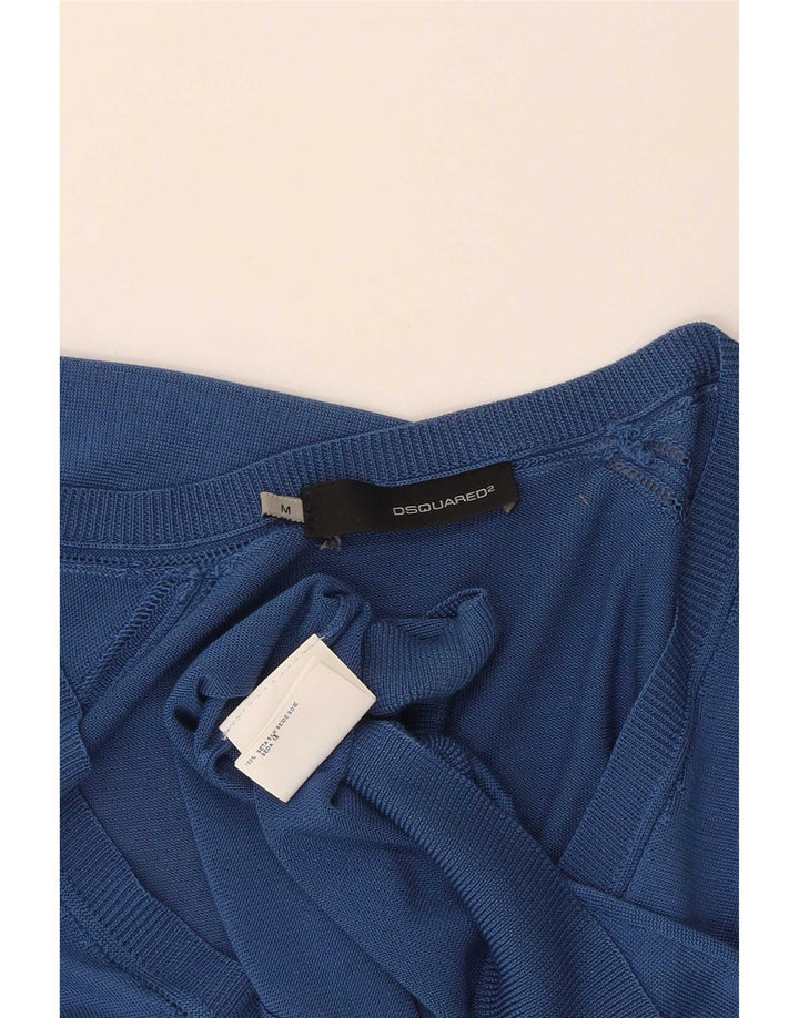 Suéter feminino Dsquared2 com decote em V Reino Unido 12 seda azul médio