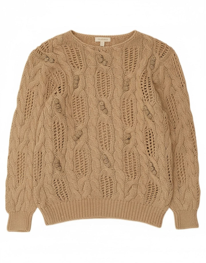 Madeleine Suéter feminino transparente com gola canoa UE 40/42 médio bege
