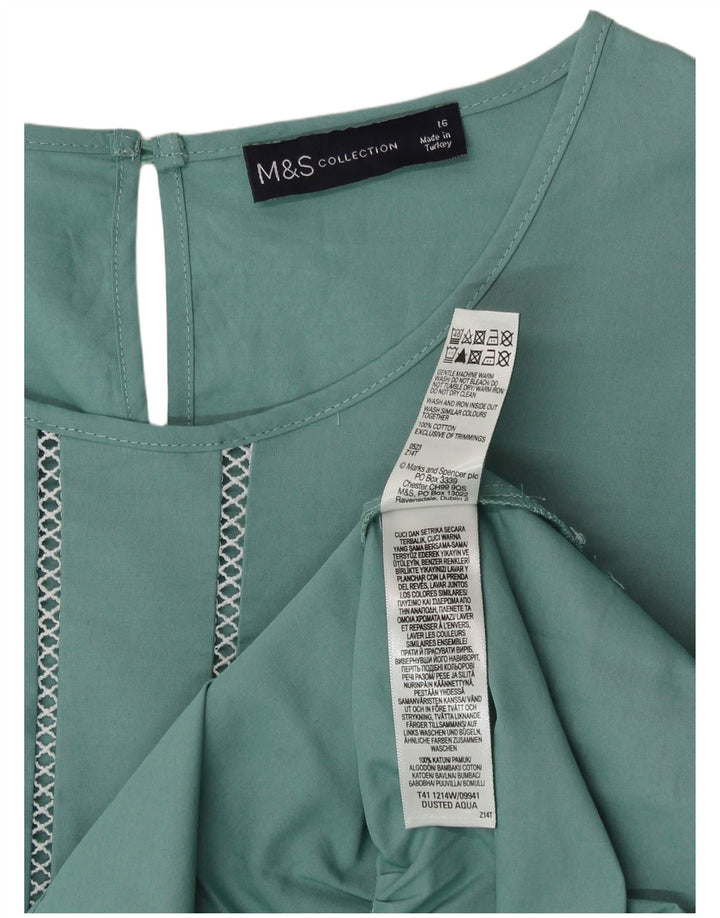 Blusa feminina de manga comprida Marks & Spencer Reino Unido 16 grande algodão verde