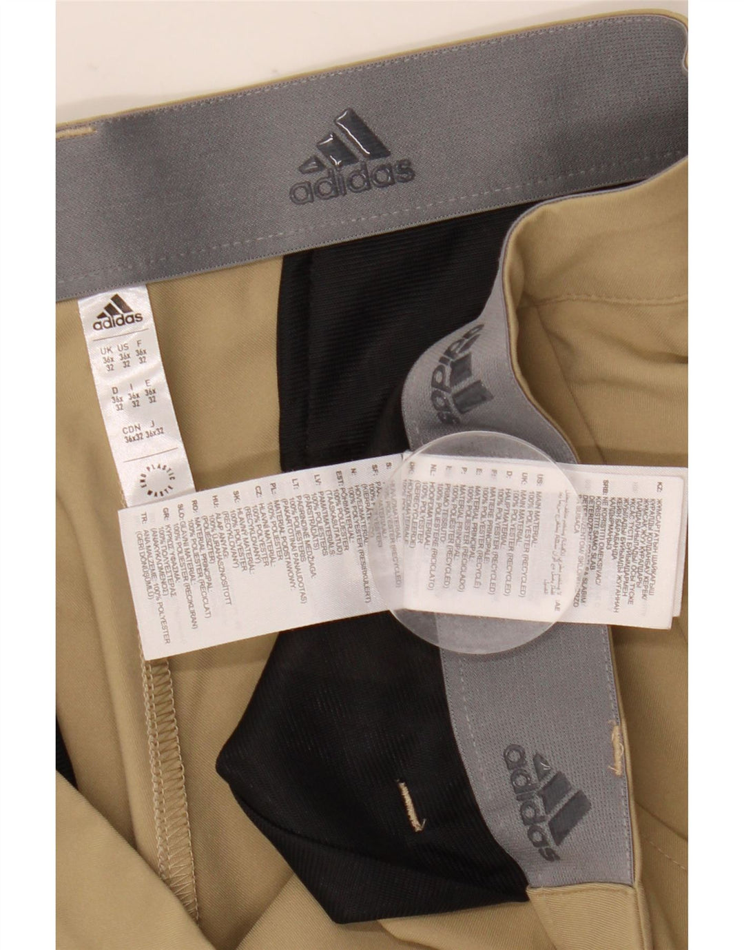 Adidas Mens Straight Chino Calças W36 L32 Poliéster Bege