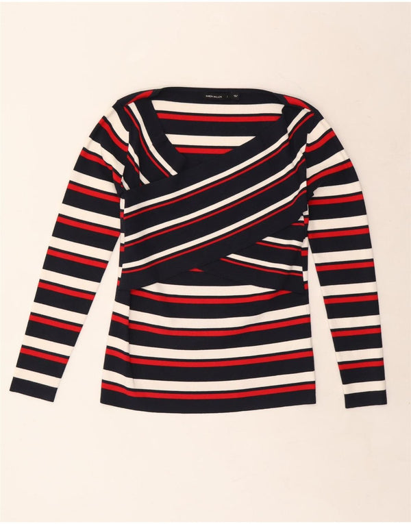 Top feminino KAREN MILLEN manga comprida UK 14 grande listrado multicolorido