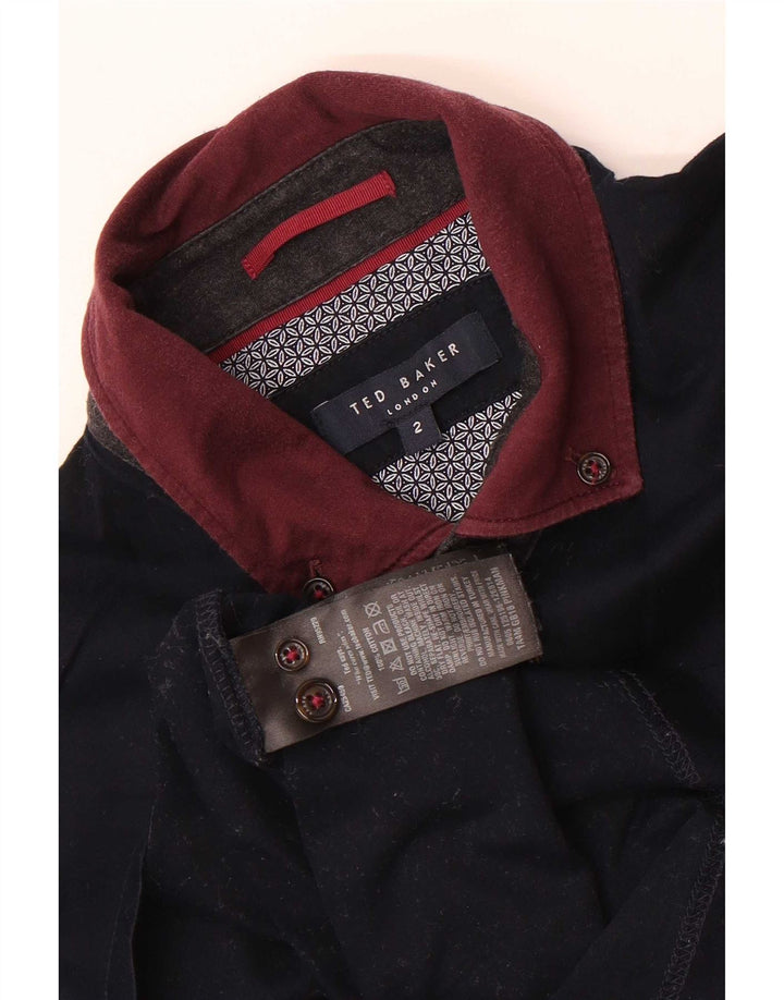 Camisa polo masculina Ted Baker tamanho 2 pequeno algodão colorblock azul marinho
