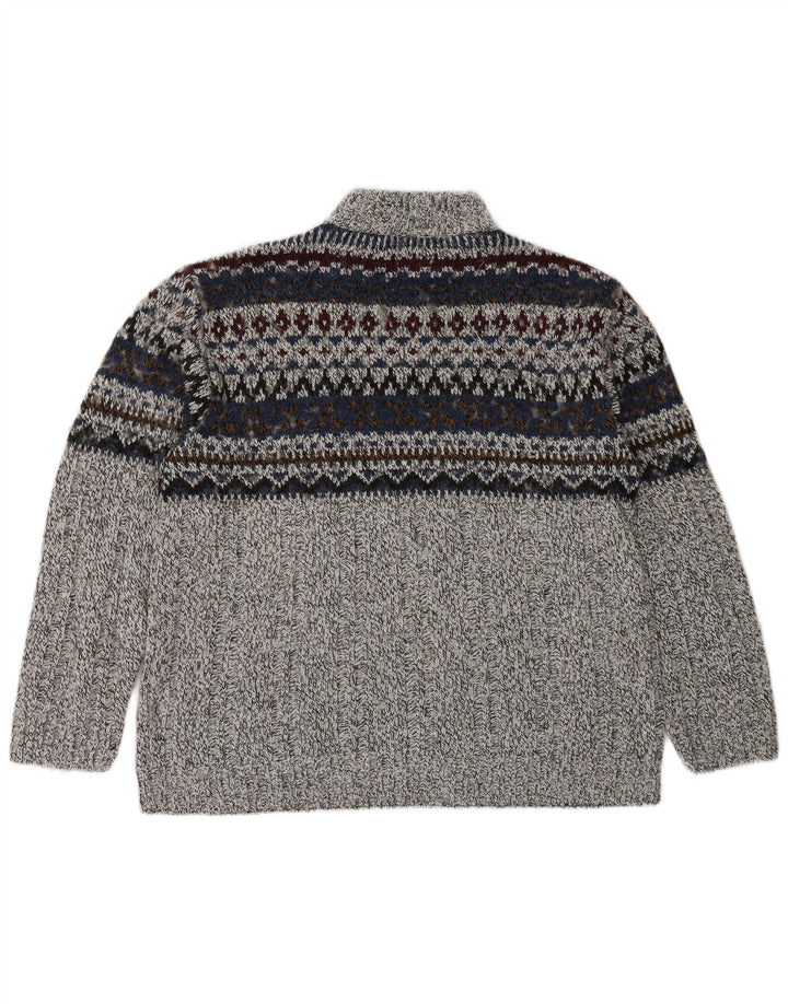 Suéter masculino Canda com zíper e gola redonda cinza médio Fair Isle acrílico