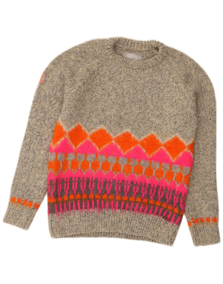 Suéter feminino Superdry com gola redonda UK 14 cinza médio Fair Isle