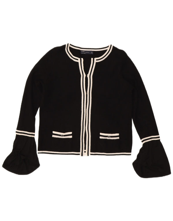 Suéter cardigã feminino Zara Reino Unido 16 viscose listrada preta grande