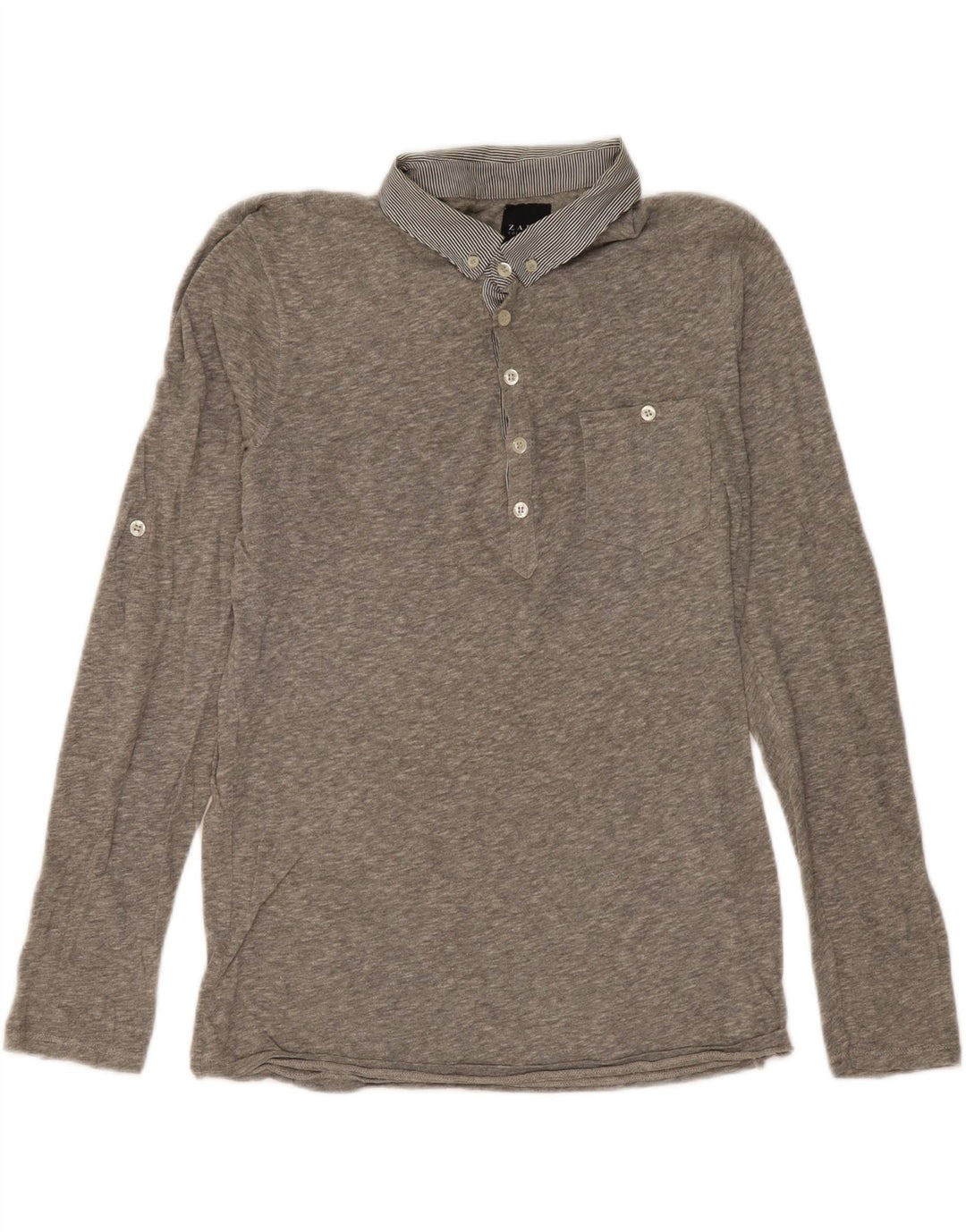Camisa polo masculina de manga comprida Zara cinza médio manchado