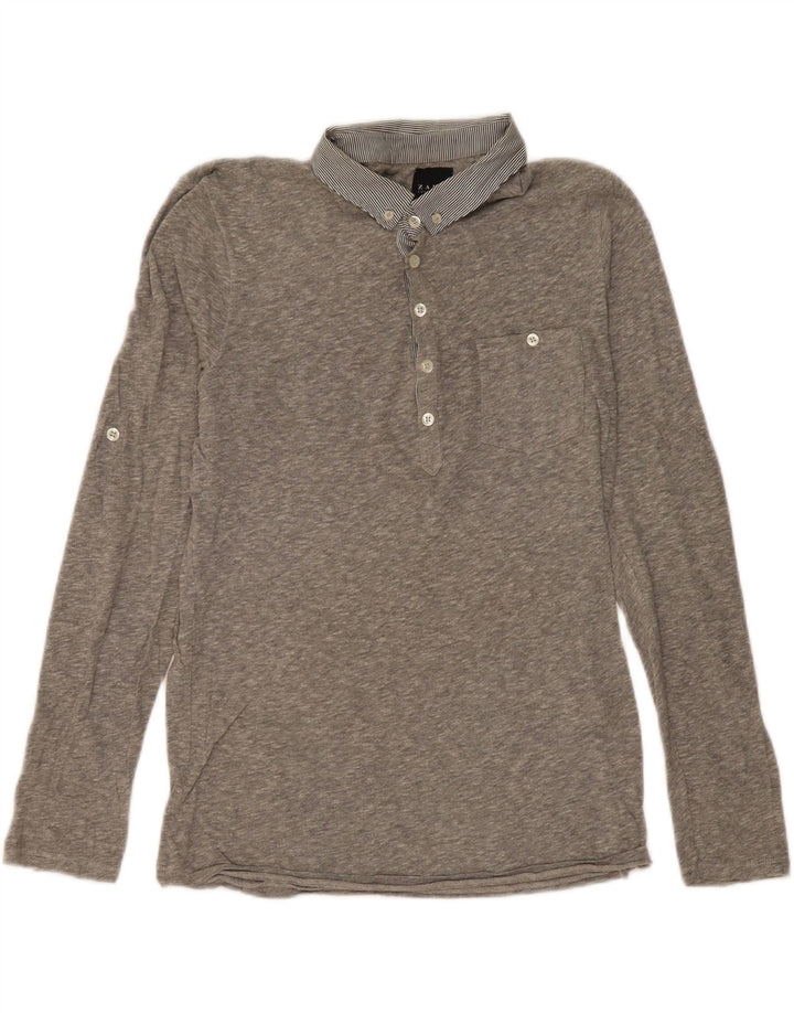 Camisa polo masculina de manga comprida Zara cinza médio manchado