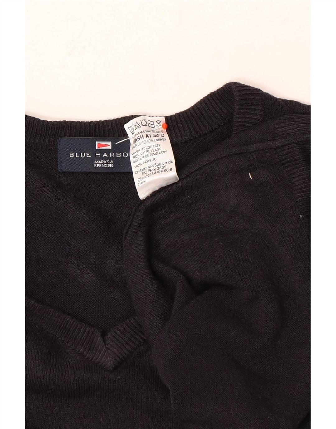 Suéter masculino Marks & Spencer Blue Harbor com decote em V grande azul marinho