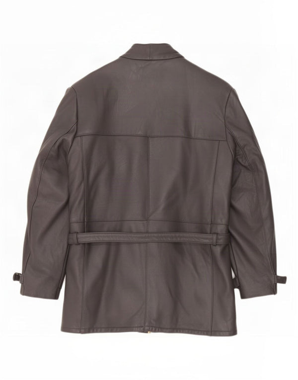Casaco de couro feminino vintage UK 12 cinza médio
