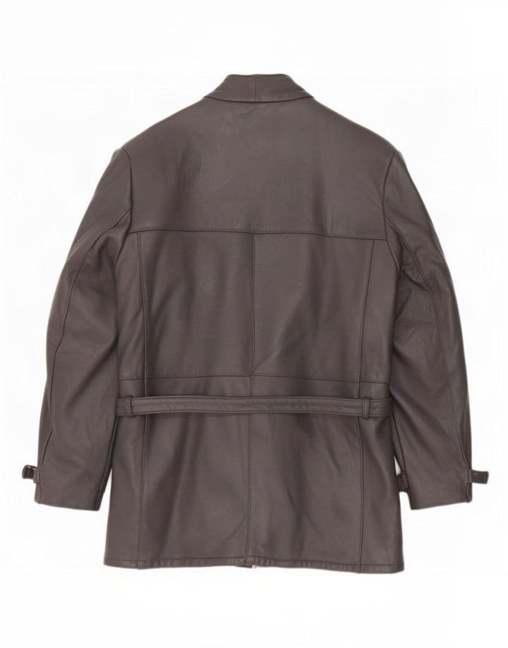 Casaco de couro feminino vintage UK 12 cinza médio