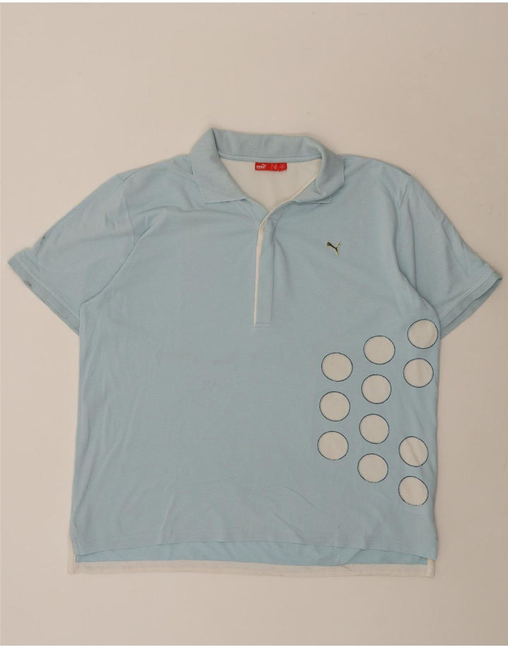 PUMA Mens Polo Shirt XL Blue Polka Dot Cotton