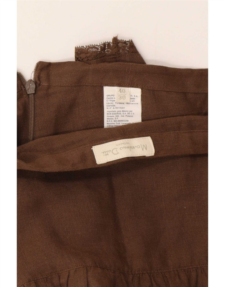 Saia feminina Massimo Dutti em camadas W30 linho marrom médio