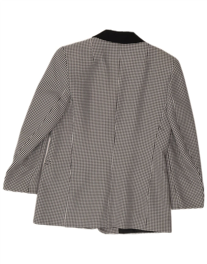 Jaqueta blazer feminina Canda com 3 botões Reino Unido 10 pequena preta Houndstooth poliéster