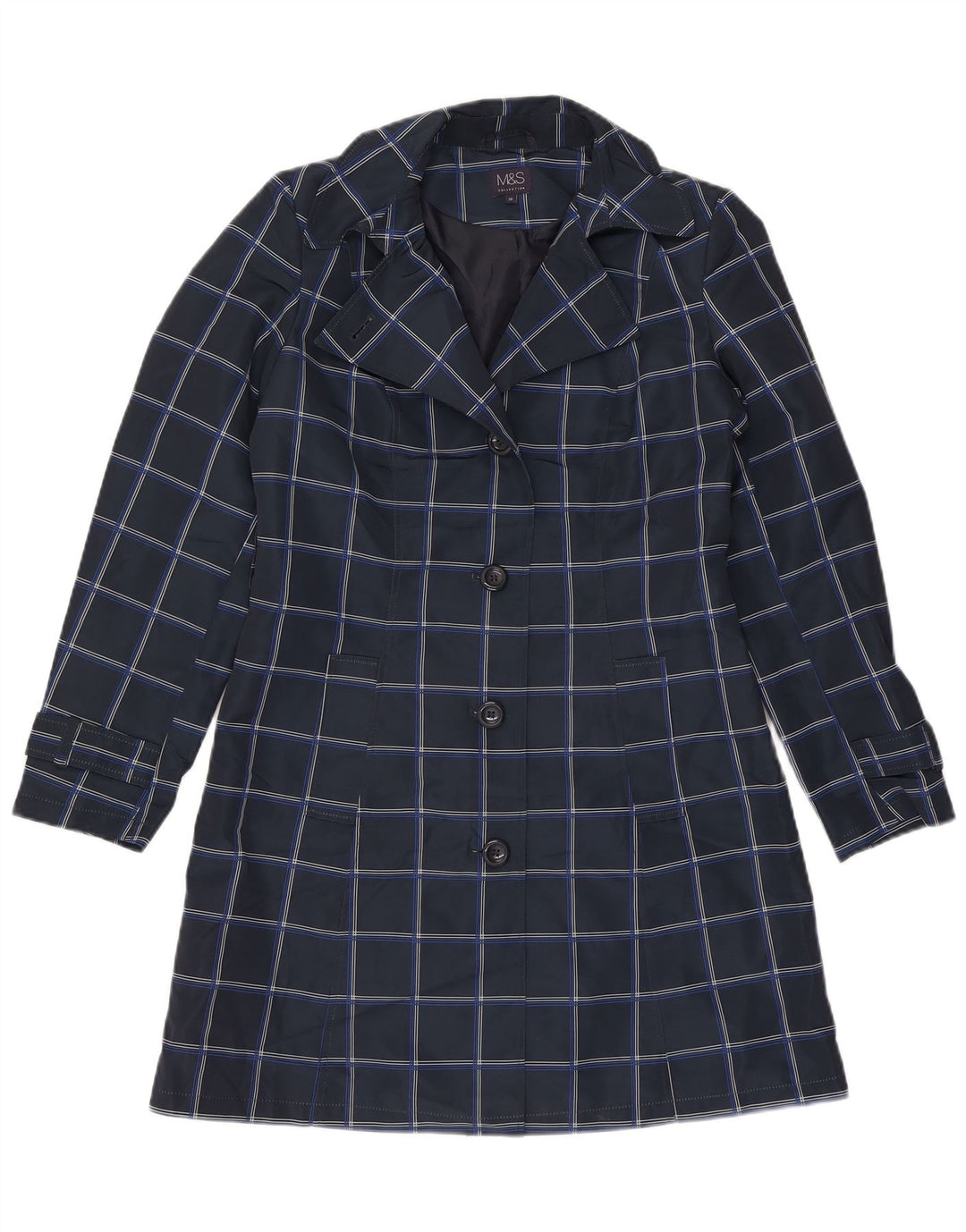 Trench Coat feminino Marks & Spencer Reino Unido 10 pequeno poliéster xadrez azul marinho