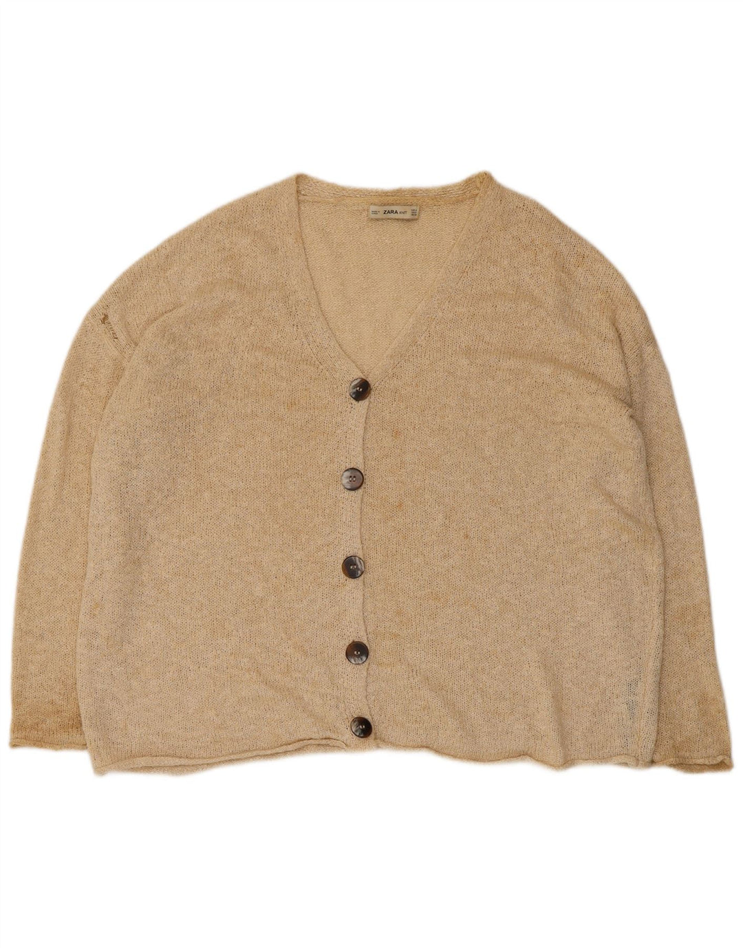 Zara Suéter Cardigan Feminino Oversized Reino Unido 14 Médio Bege Acrílico
