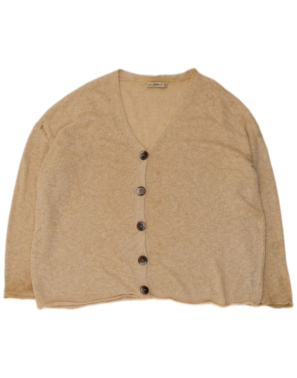 Zara Suéter Cardigan Feminino Oversized Reino Unido 14 Médio Bege Acrílico