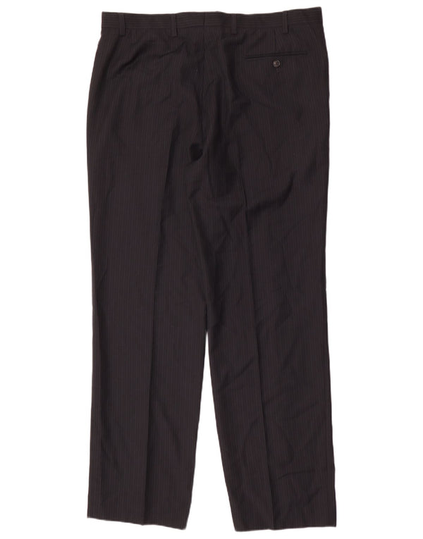 Calça de terno masculino Marks & Spencer W38 L33 poliéster listrado azul marinho
